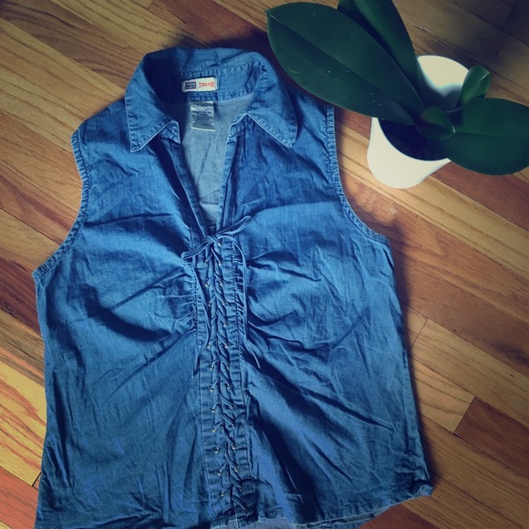 Faded Glory Tops - Faded Glory Lace Up Denim Shirt